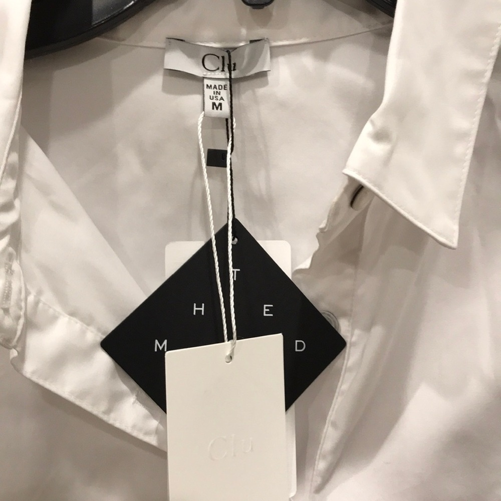 White shirt by designer, Clu. Brand new, sz M.